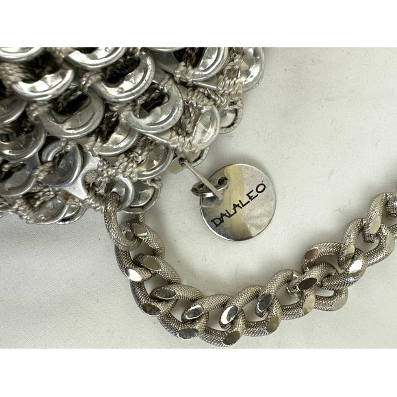 Dalaleo Italian Designer Pop Top Crocheted Purse Handbag Crossbody Silver - Picture 6 of 11